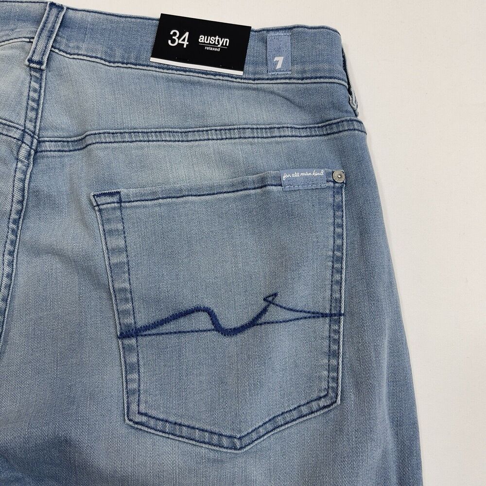 7 for All Mankind Austyn Relaxed Jeans Men's 34 Bay Blue Denim Straight Stretch - Picture 9 of 12